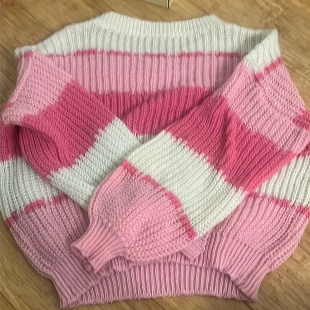 SHEIN Pink and White Knit Fabric Sweater